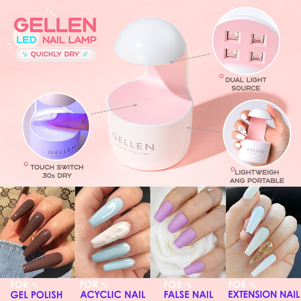 Gellen Gel Nail Kit, Nail Tips and Glue Gel Kit with Base & Top Coat & 5 In 1 Nail Glue Gel, 240Pcs Full Matte Almond Fake Nails Tips and UV Nail Lamp, Fast False Nails Extension Manicure Set