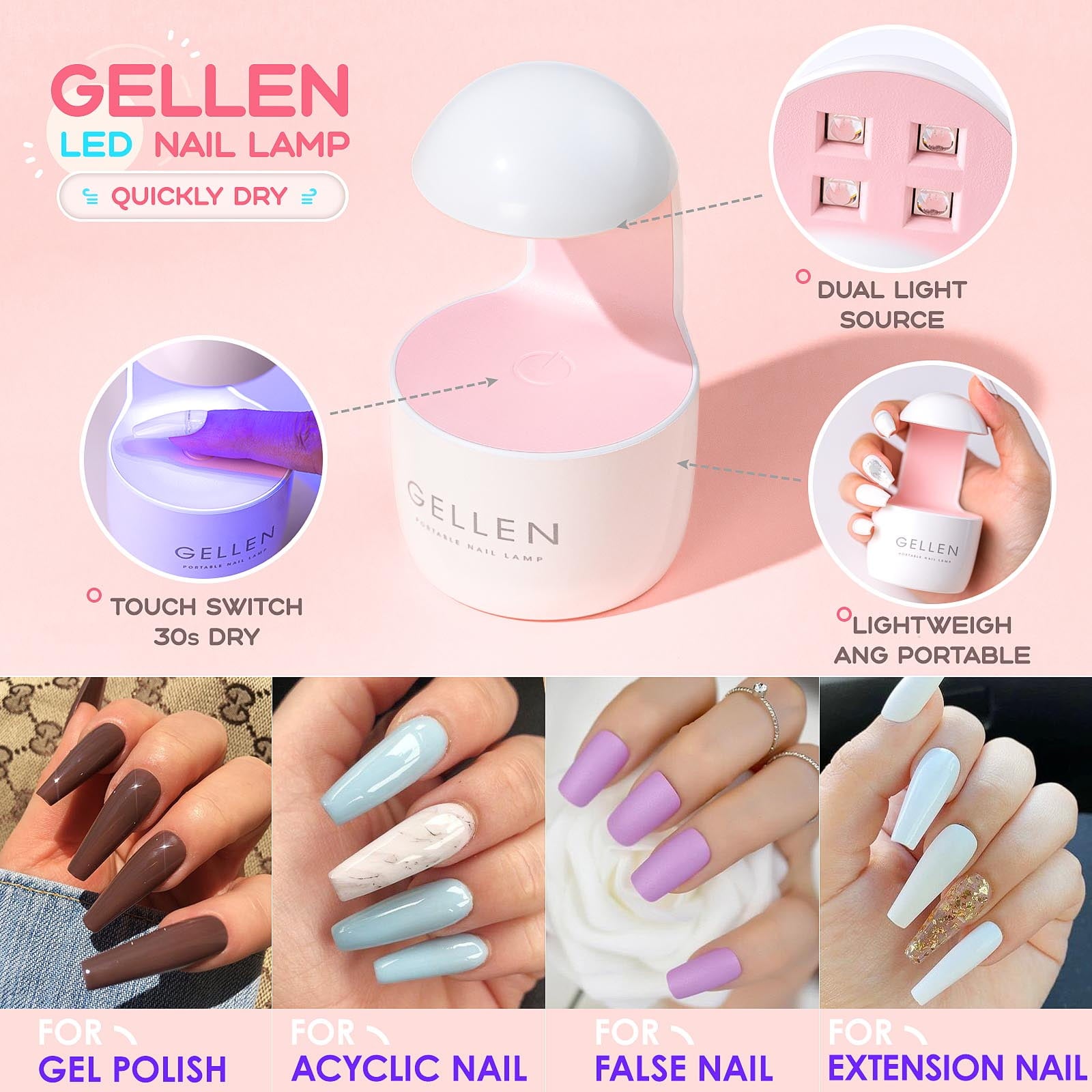 Gellen Gel Nail Kit, Nail Tips and Glue Gel Kit with Base & Top Coat & 5 In 1 Nail Glue Gel, 240Pcs Full Matte Almond Fake Nails Tips and UV Nail Lamp, Fast False Nails Extension Manicure Set