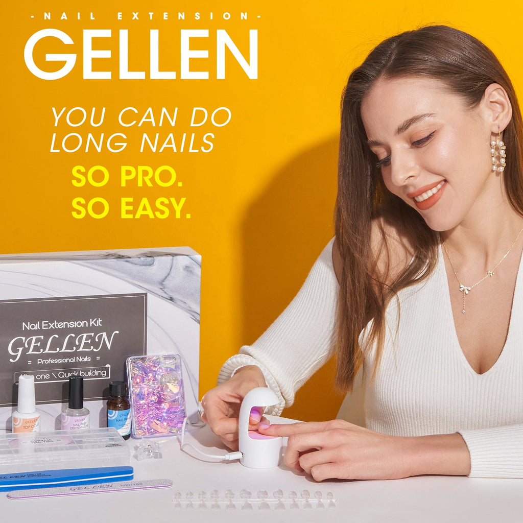 Gellen Gel Nail Kit, Nail Tips and Glue Gel Kit with Base & Top Coat & 5 In 1 Nail Glue Gel, 240Pcs Full Matte Almond Fake Nails Tips and UV Nail Lamp, Fast False Nails Extension Manicure Set