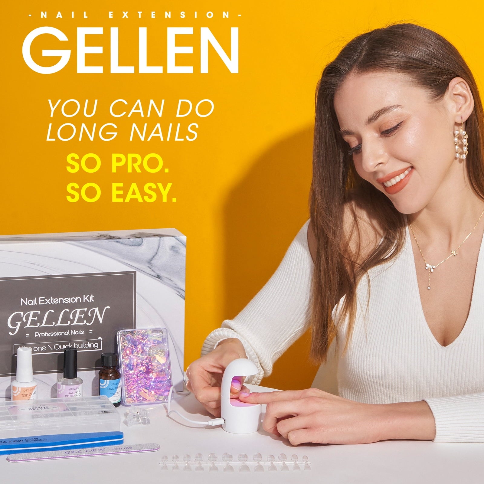 Gellen Gel Nail Kit, Nail Tips and Glue Gel Kit with Base & Top Coat & 5 In 1 Nail Glue Gel, 240Pcs Full Matte Almond Fake Nails Tips and UV Nail Lamp, Fast False Nails Extension Manicure Set