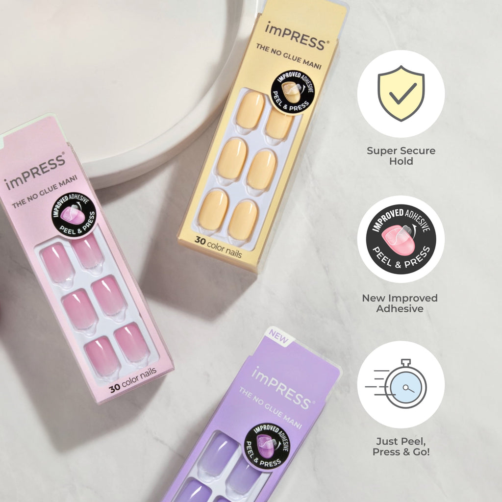 KISS imPRESS No Glue Needed Press On Nails, Color, New Me, Pink, Short Squoval, 30 Count