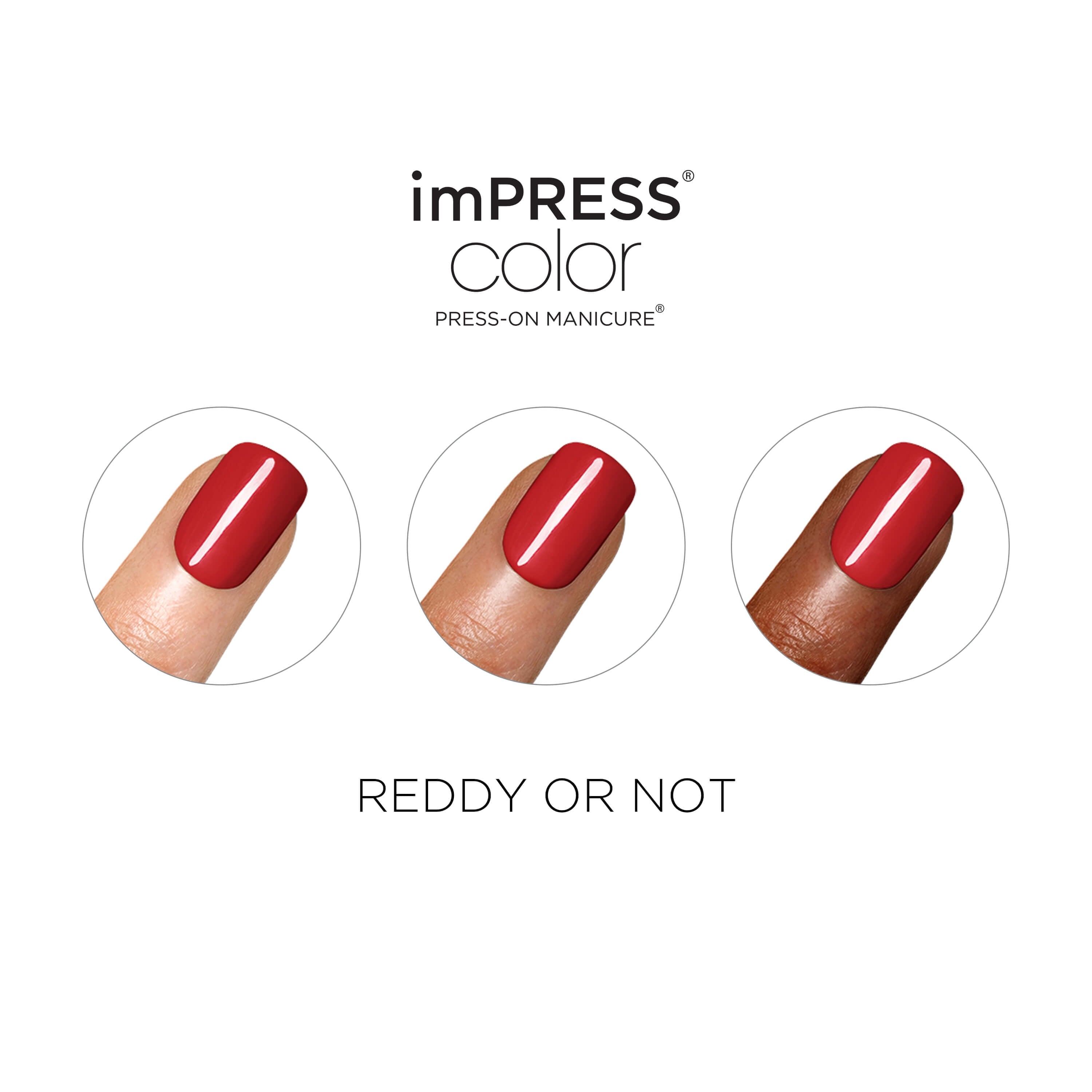 KISS imPRESS  Press on Nails, Reddy or Not, Red, Short Squoval, 30 Count