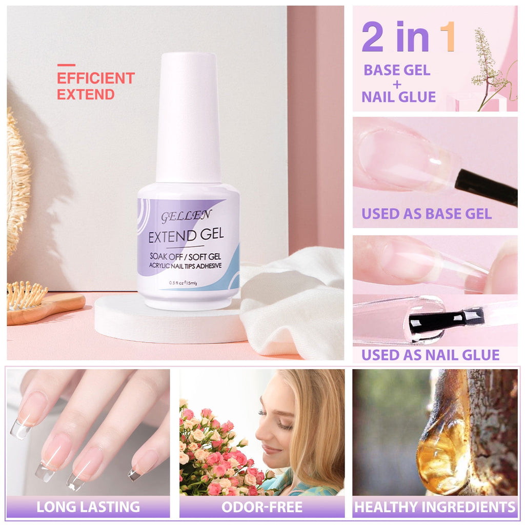 Gellen Gel Nail Kit, Nail Tips and Glue Gel Kit with Base & Top Coat & 5 In 1 Nail Glue Gel, 240Pcs Full Matte Almond Fake Nails Tips and UV Nail Lamp, Fast False Nails Extension Manicure Set