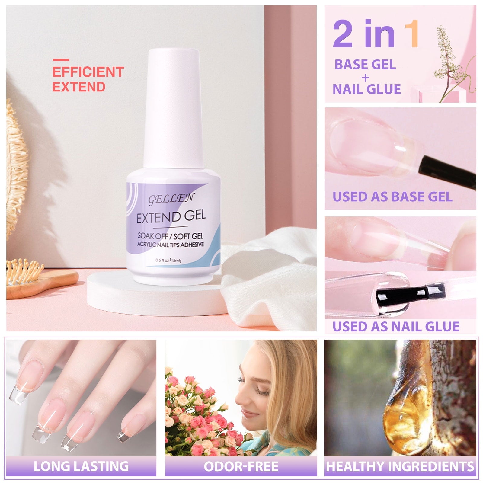 Gellen Gel Nail Kit, Nail Tips and Glue Gel Kit with Base & Top Coat & 5 In 1 Nail Glue Gel, 240Pcs Full Matte Almond Fake Nails Tips and UV Nail Lamp, Fast False Nails Extension Manicure Set