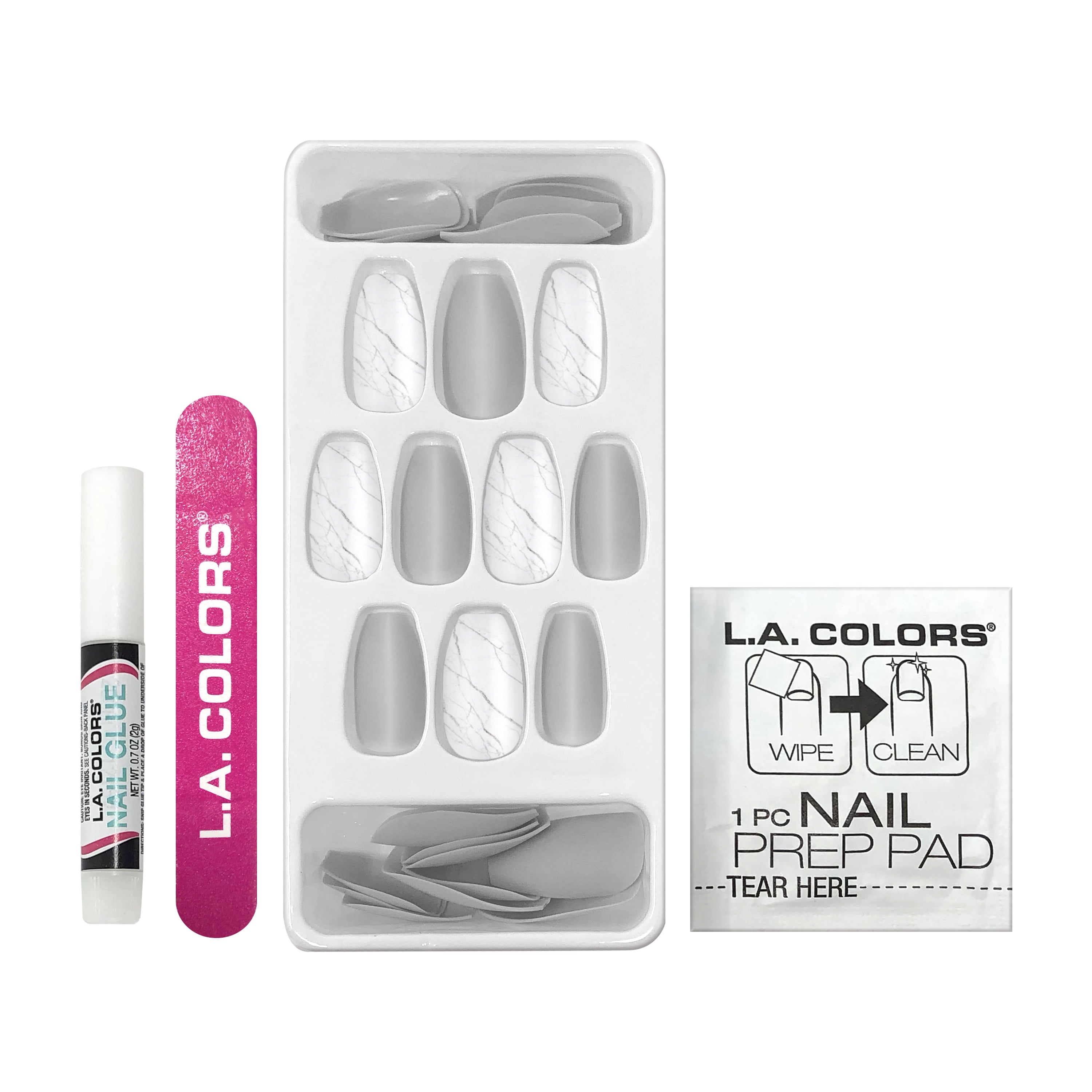 L.A. COLORS Nail Frill Artificial Nail Tips, Marble-ous Mani, 33 Pieces
