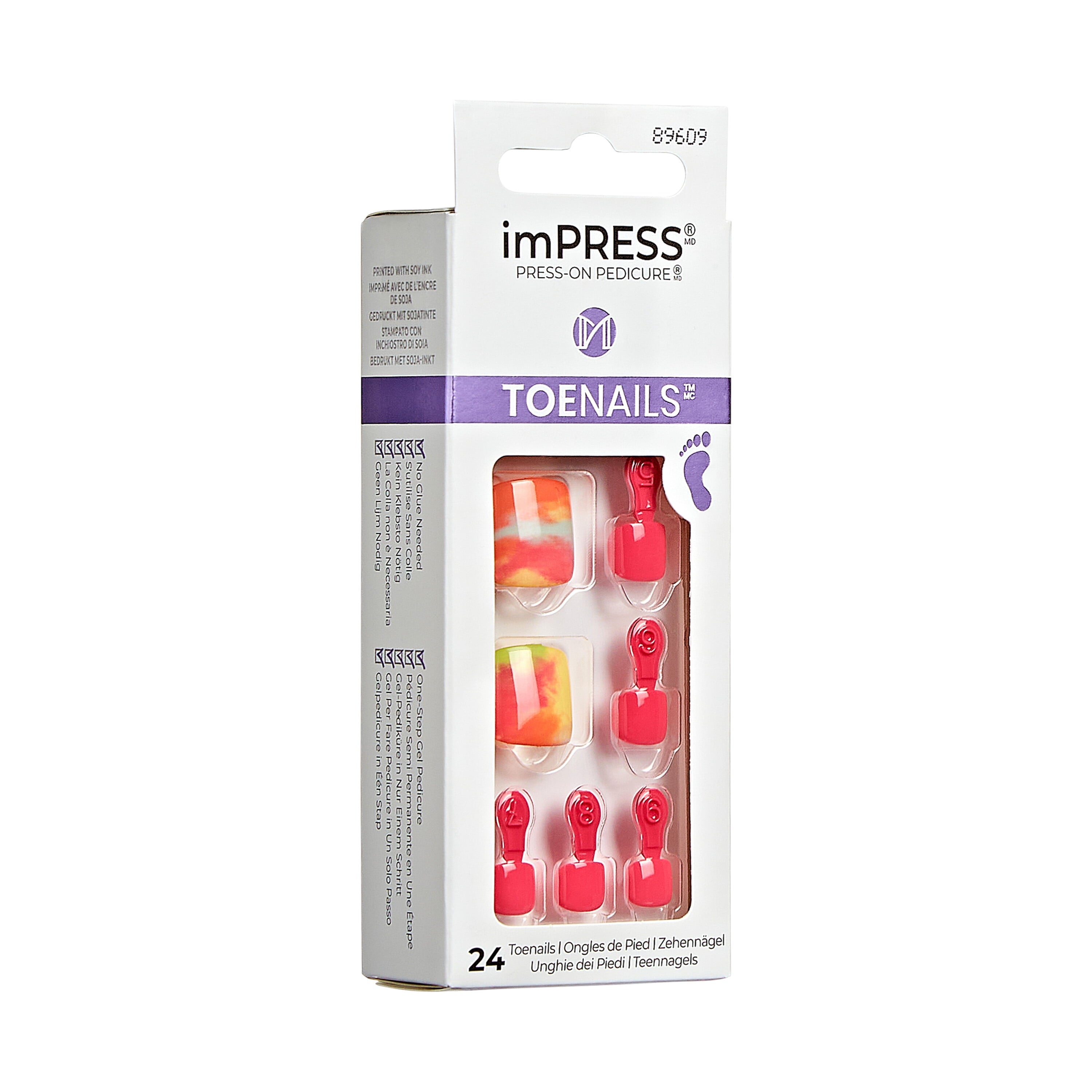 KISS imPRESS Square Press-On Toenails, Pink, 24 Pieces