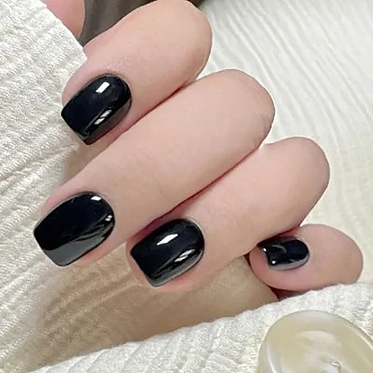 CurvLife Sleek Onyx Press-On Nails - 24PCS Short Square, Minimalist Black, Non-Toxic & Reusable