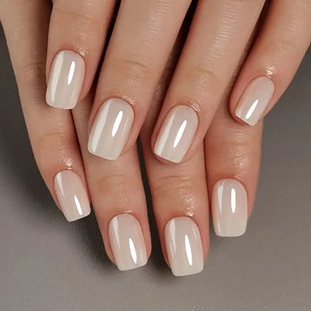 CurvLife Soft Ivory Elegance Press-On Nails - 24PCS Short Square, Minimalist Solid Color, Non-Toxic & Reusable