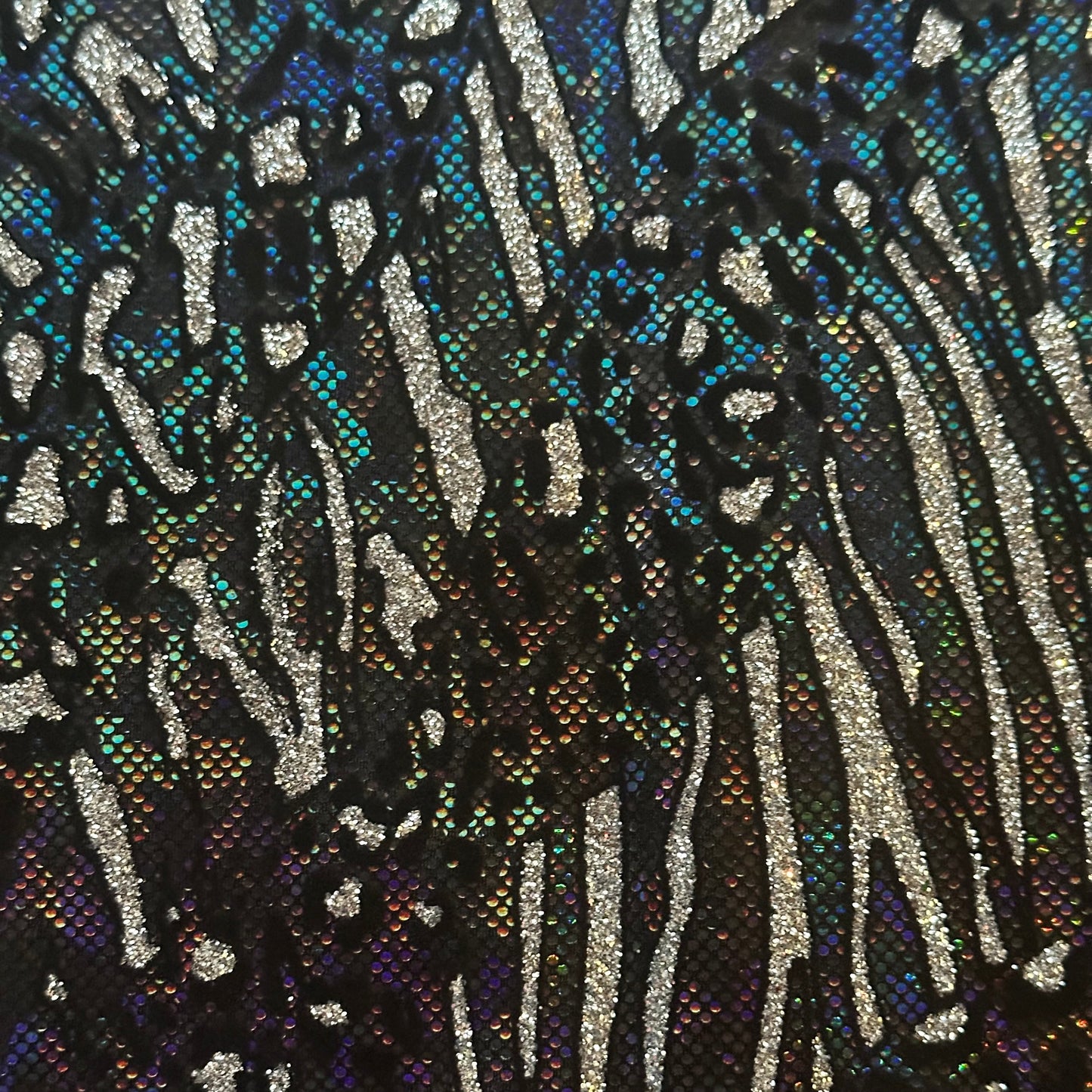 Cheetah Metallic Flocking Hologram Glitter Fabric in Nylon Spandex | Spandex Palace