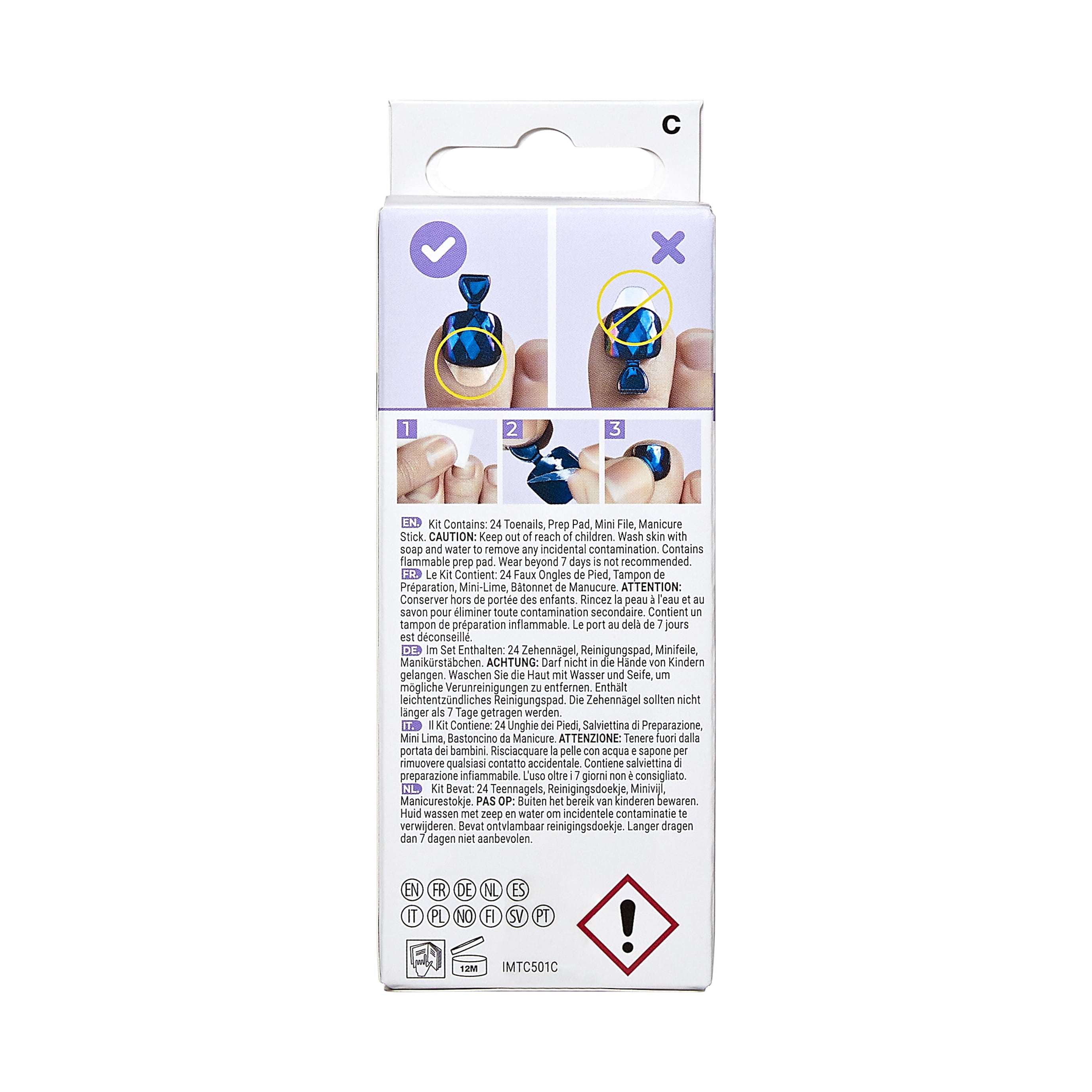 KISS imPRESS Square Press-On Toenails, Pink, 24 Pieces