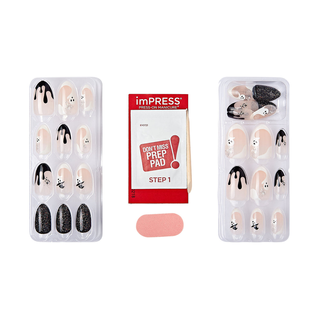 KISS imPRESS Press-On Manicure Halloween, Neutral, Medium Length, Almond Shape, 'Goosebumps', 33 Ct.