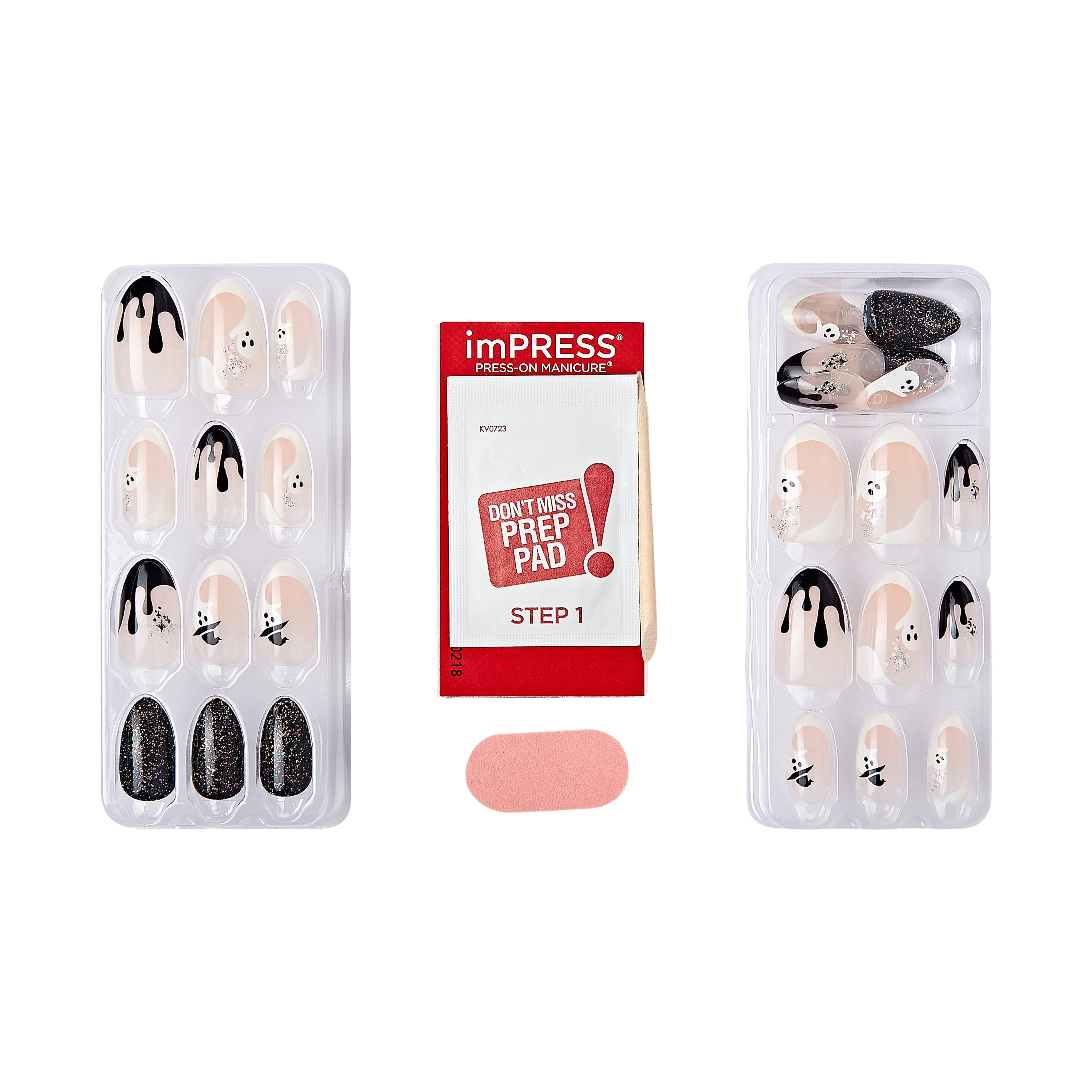 KISS imPRESS Press-On Manicure Halloween, Neutral, Medium Length, Almond Shape, 'Goosebumps', 33 Ct.