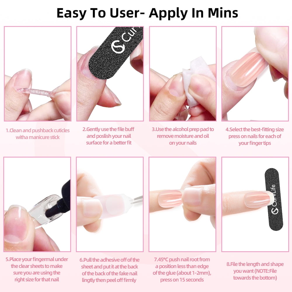 CurvLife Sleek Onyx Press-On Nails - 24PCS Short Square, Minimalist Black, Non-Toxic & Reusable