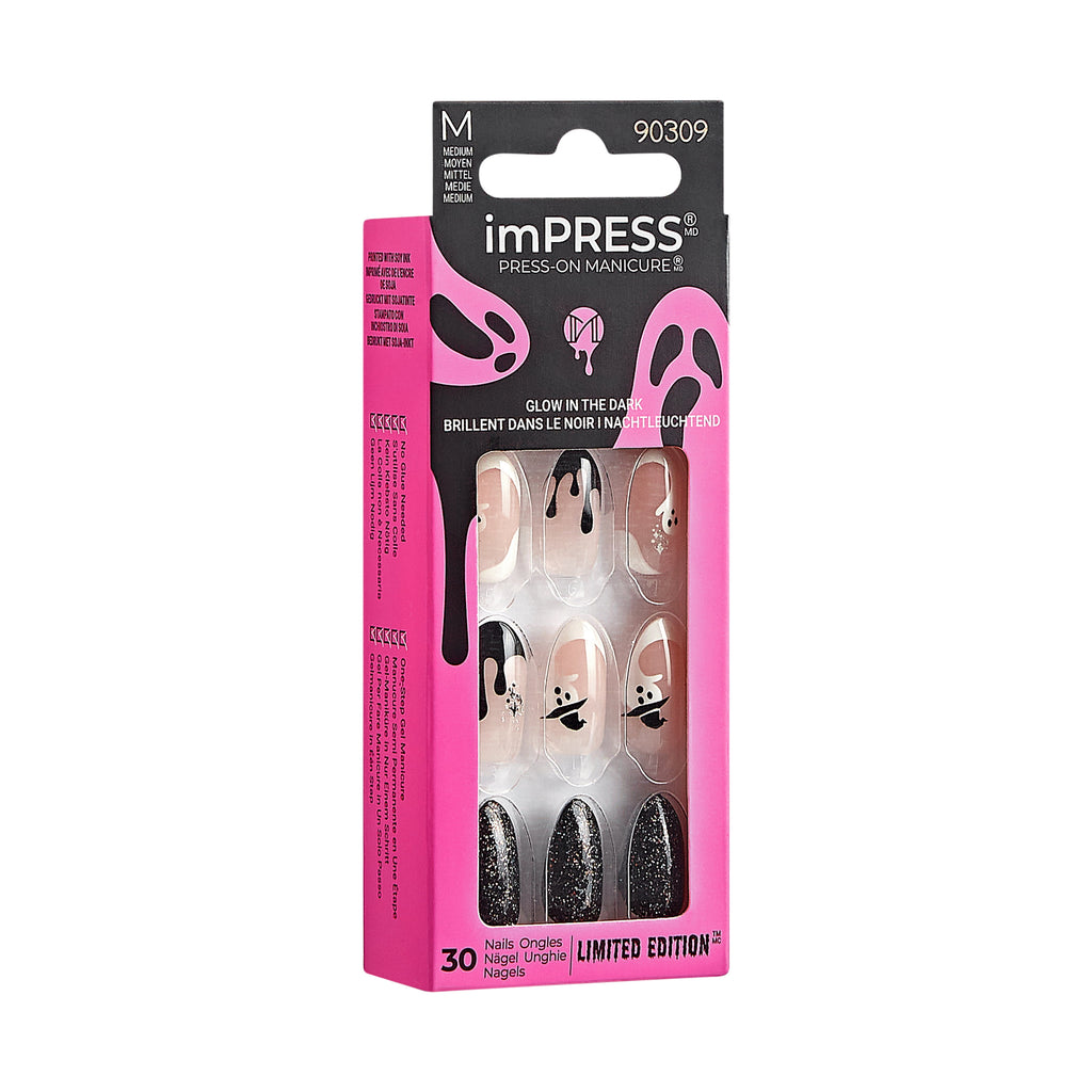 KISS imPRESS Press-On Manicure Halloween, Neutral, Medium Length, Almond Shape, 'Goosebumps', 33 Ct.