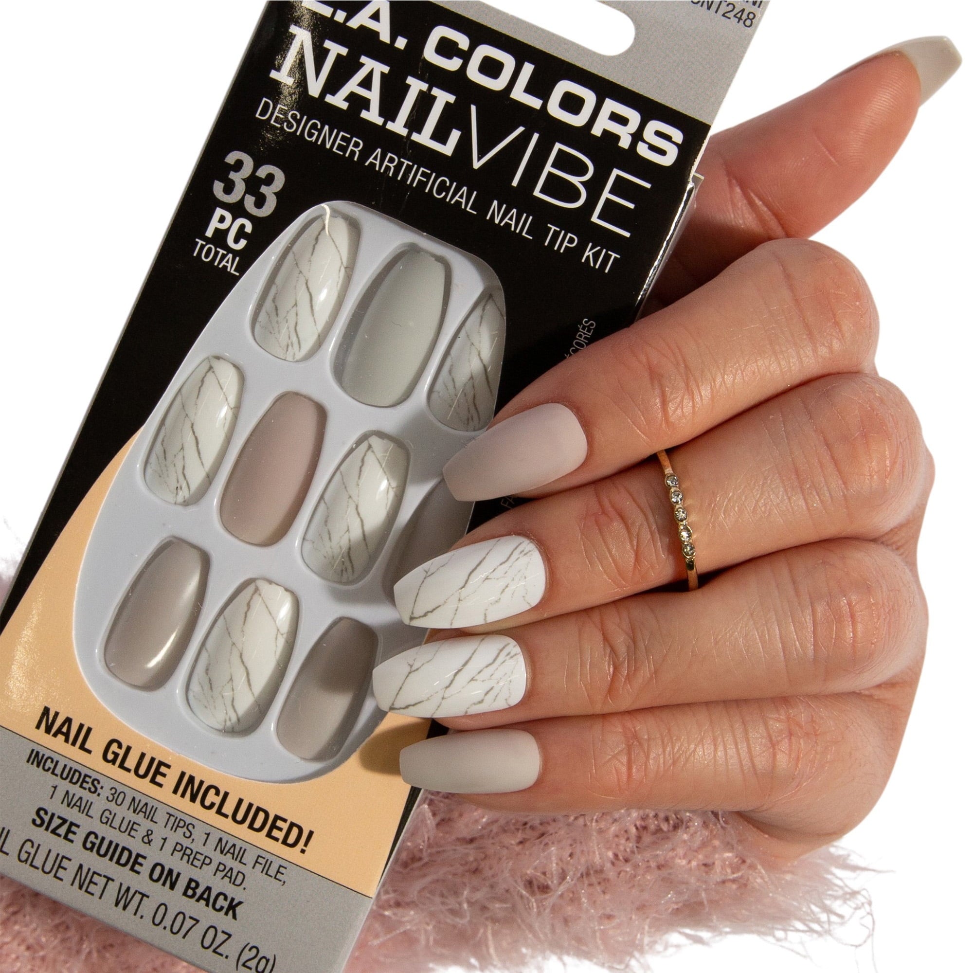 L.A. COLORS Nail Frill Artificial Nail Tips, Marble-ous Mani, 33 Pieces